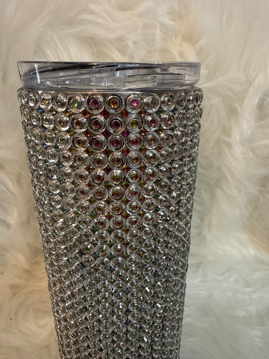 #22 20oz Stainless Steel Silver, Rainbow Rhinestone Tumbler