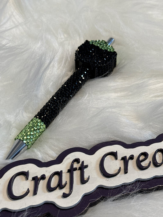 #27 Black/Green Cauldron Rhinestone Pen