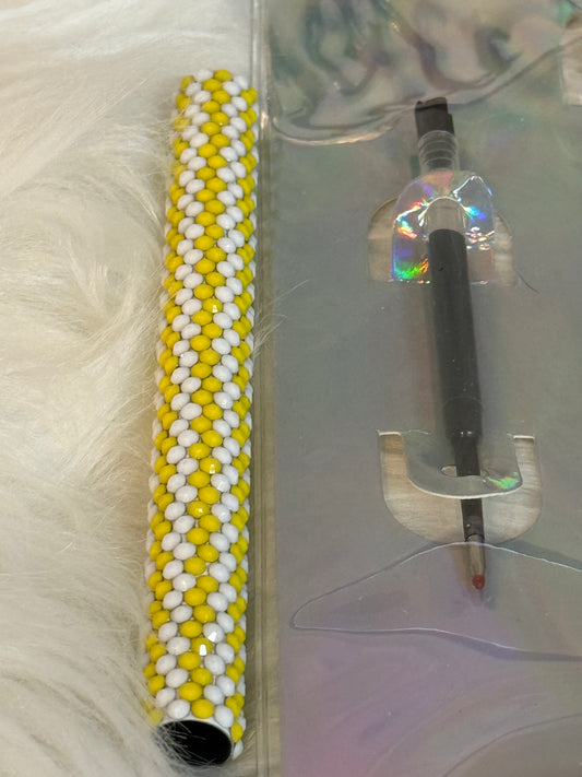#11 White and Yellow Rhinestone Pen