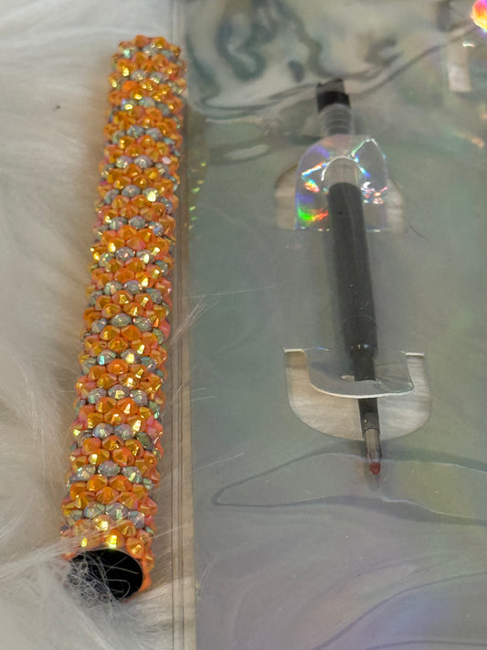 #8 Orange and Silver Rhinestone Pen