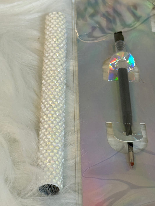#7 White Opal Rhinestone Pen