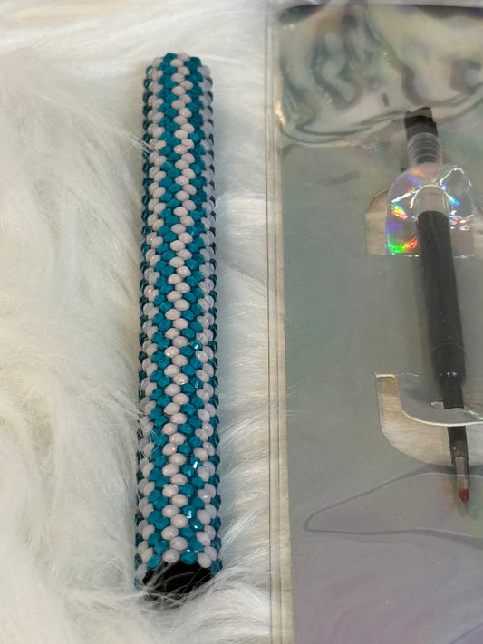 #5 White and Blue Rhinestone Pen