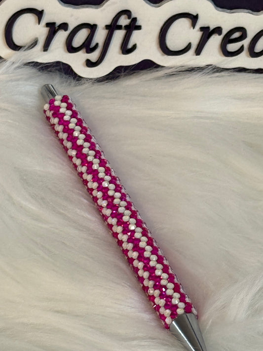 #1 White and Hot Pink Rhinestone Pen
