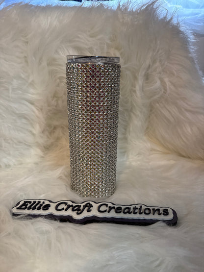 #22 20oz Stainless Steel Silver, Rainbow Rhinestone Tumbler