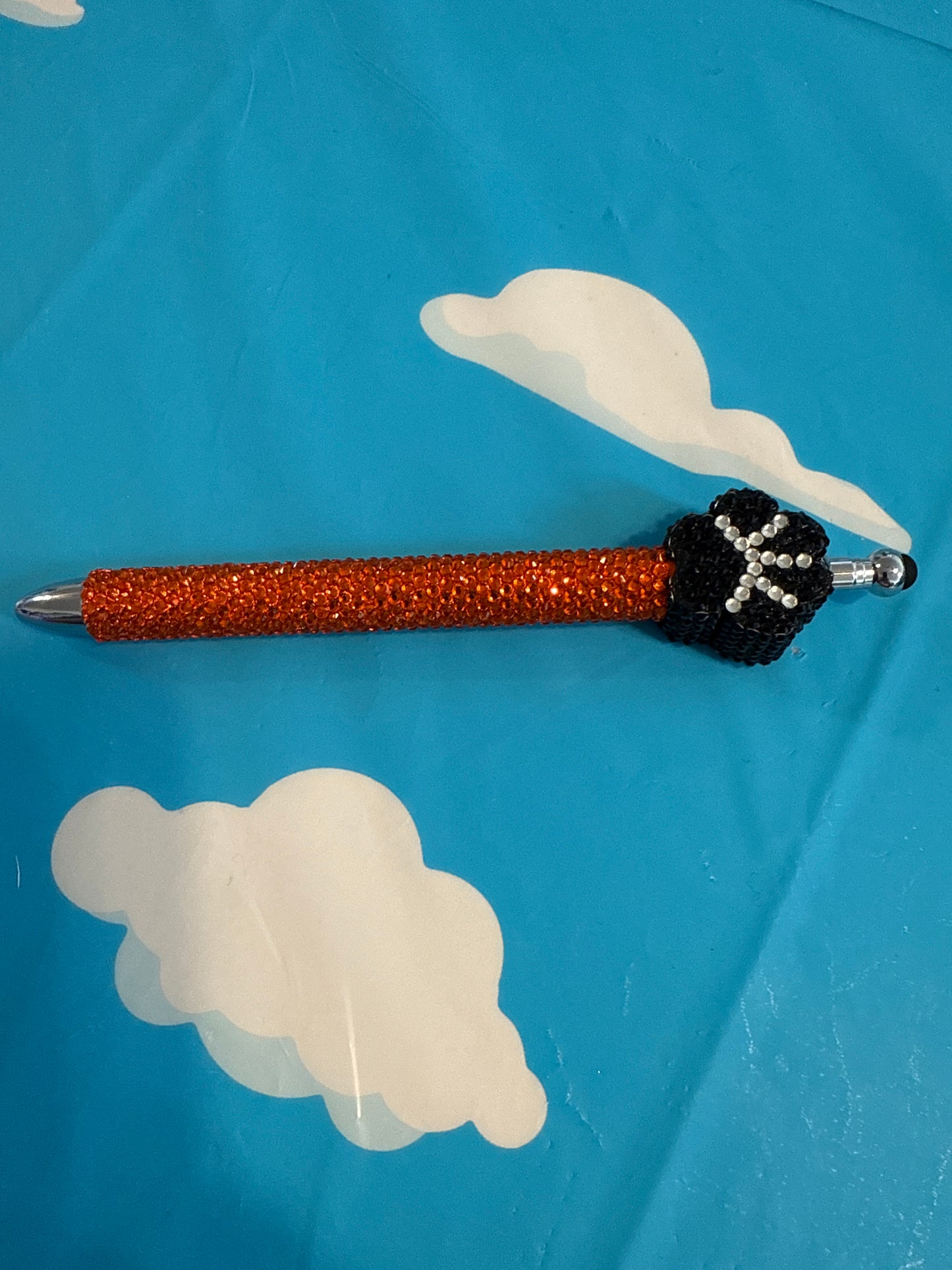 #32 black/orange paw rhinestone pen