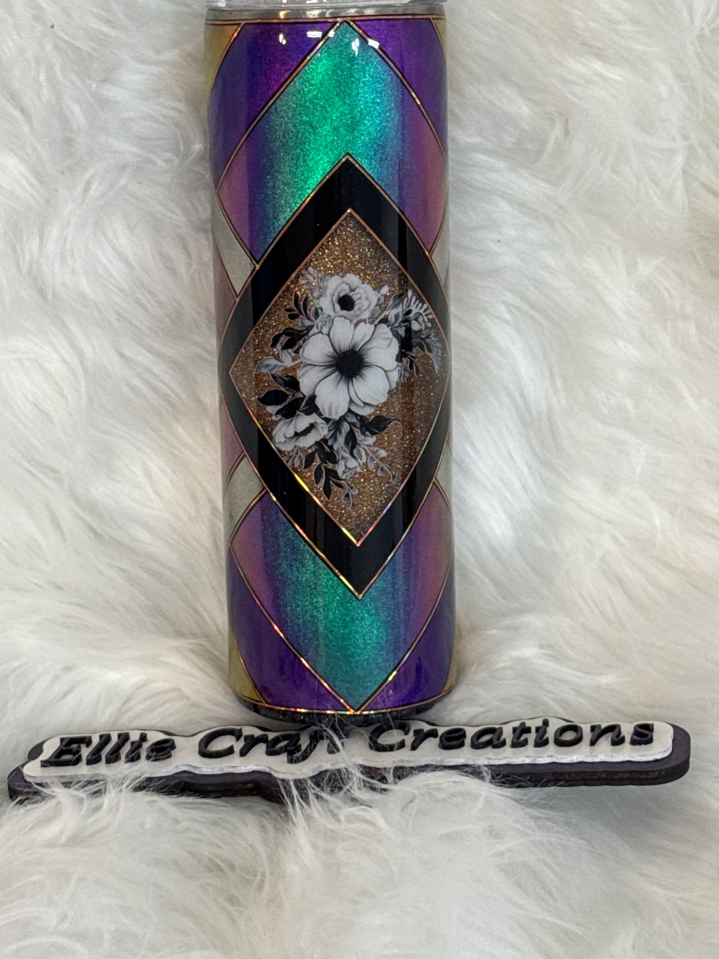 #12 30oz Black and White Flower