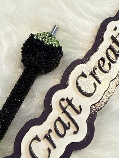 #27 Black/Green Cauldron Rhinestone Pen