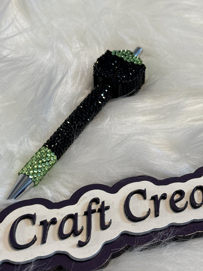 #27 Black/Green Cauldron Rhinestone Pen