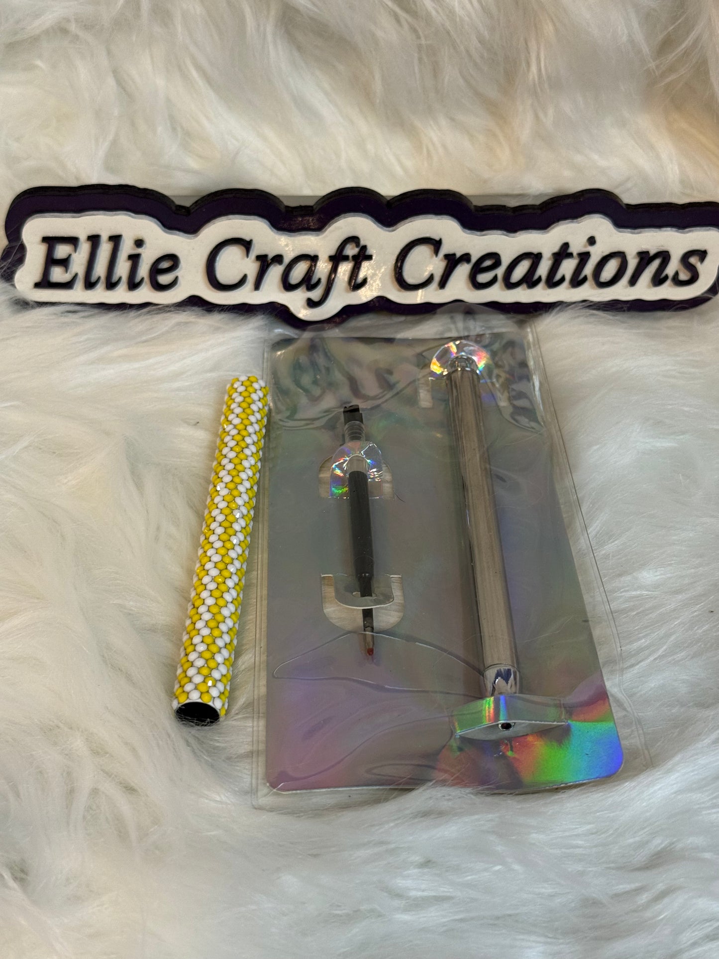 #11 White and Yellow Rhinestone Pen