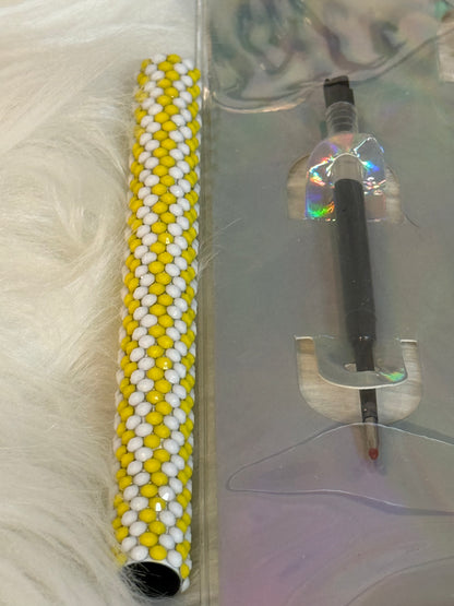 #11 White and Yellow Rhinestone Pen