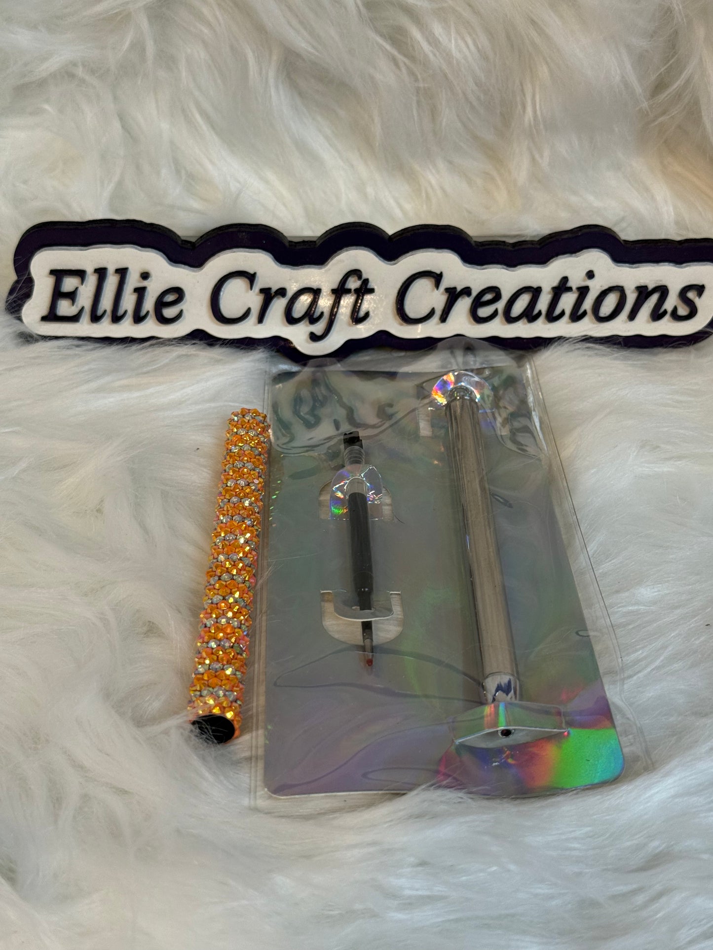 #8 Orange and Silver Rhinestone Pen