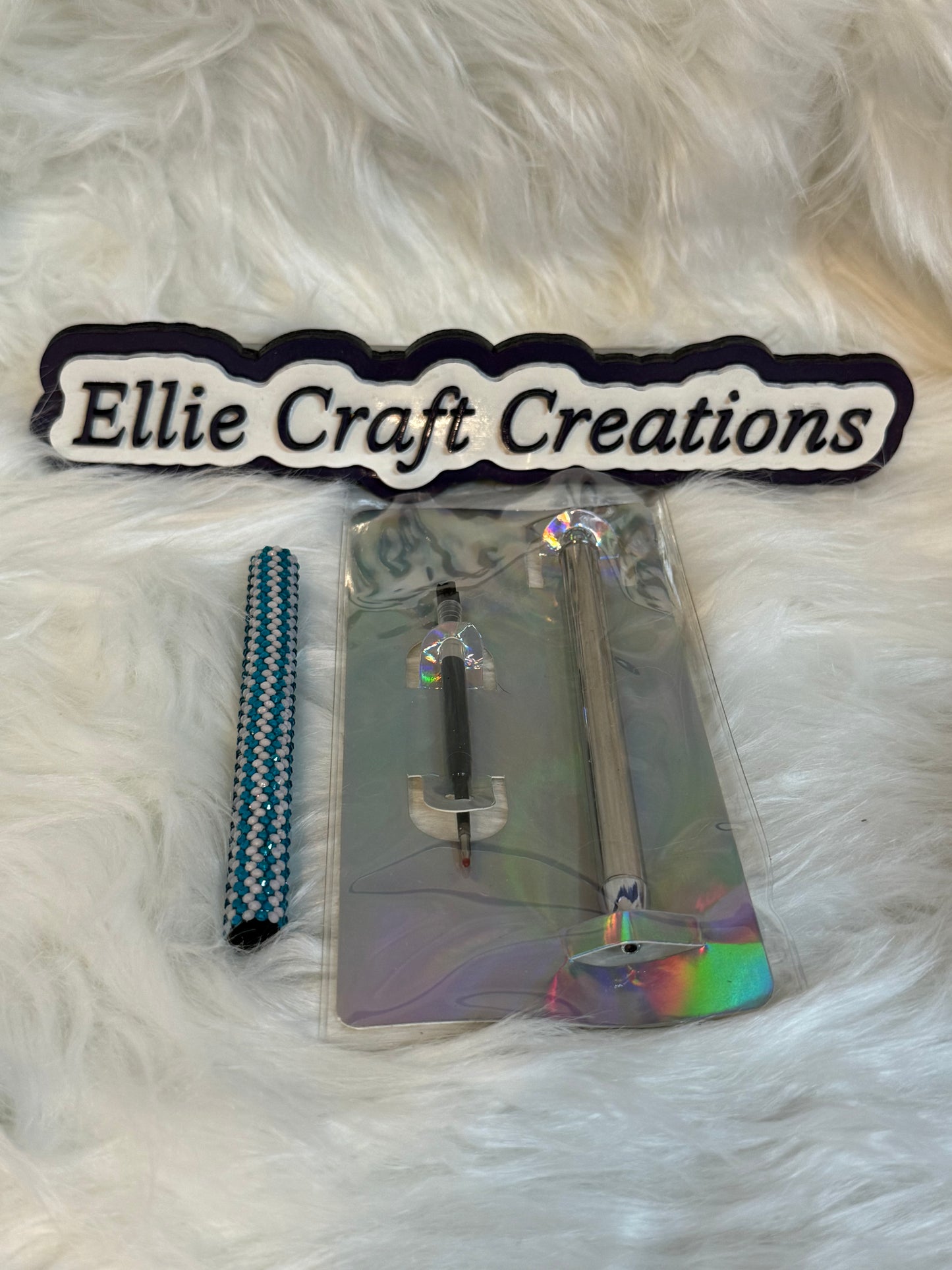 #5 White and Blue Rhinestone Pen