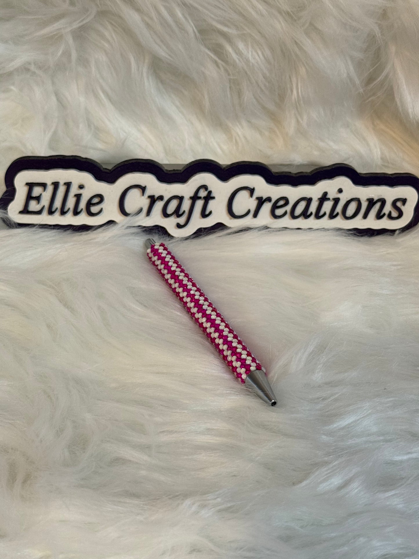 #1 White and Hot Pink Rhinestone Pen