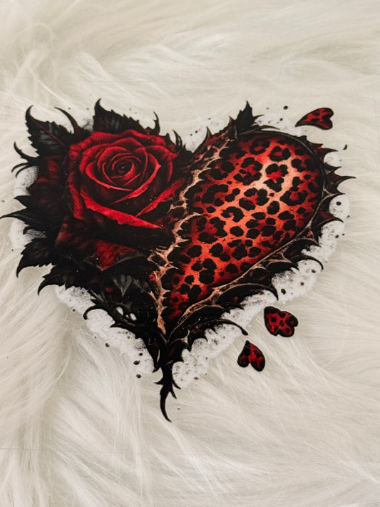 Gothic Red Rose and Leopard Heart