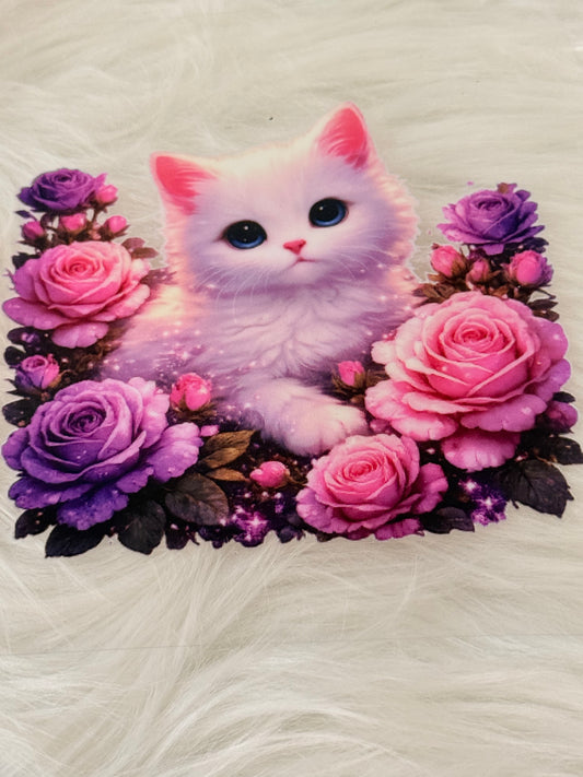 White Cat and flowers